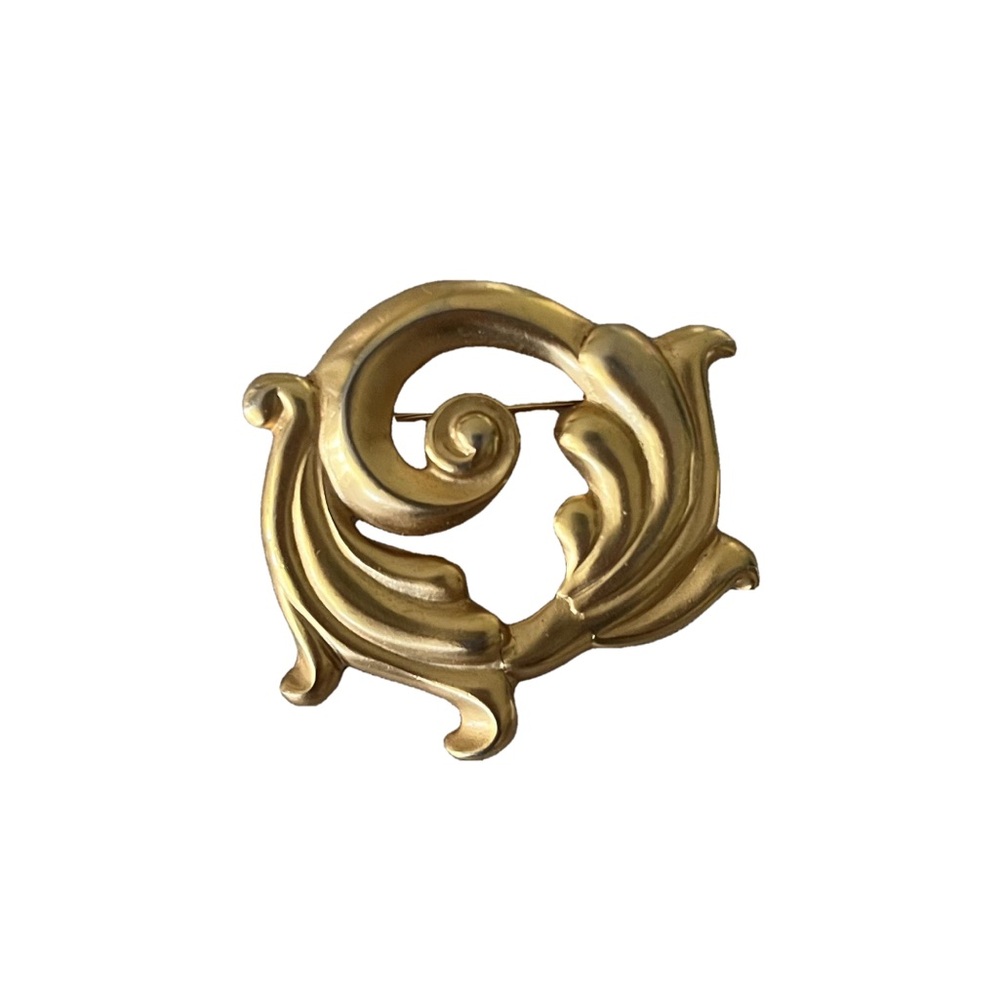 Vintage Matt Gold Tone Swirl Brooch | Abstract Scroll Design Statement Jewelry